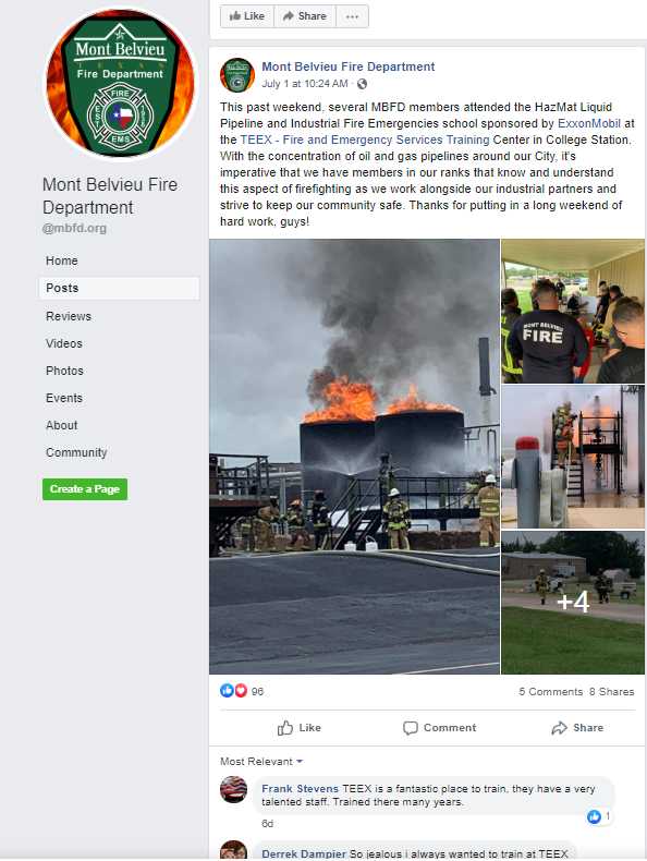 Mont Belvieu Fire Department Facebook Post