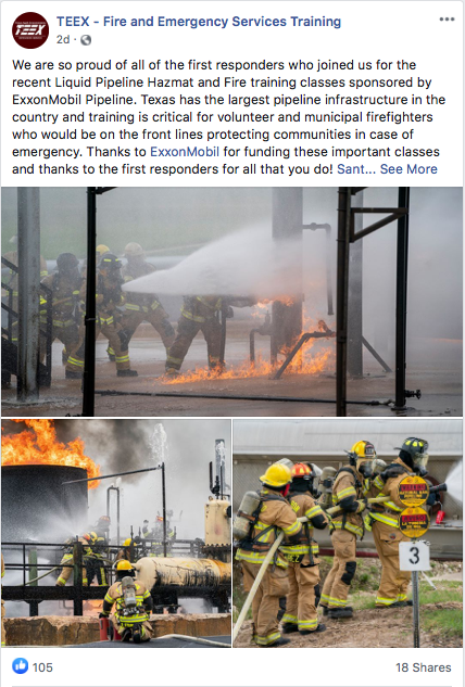 TEEX Fire and Emergency Services Training Facebook Post